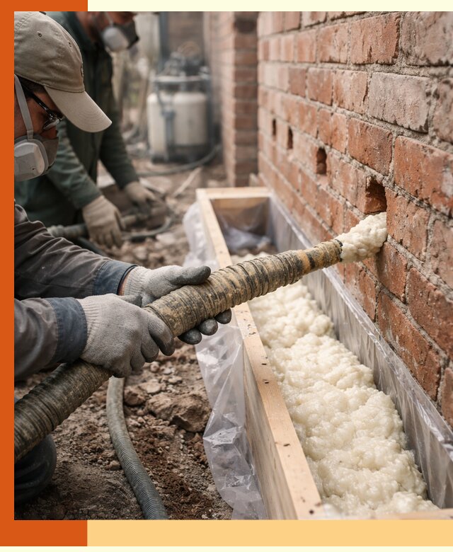 Заливка ППУ в пустоты кирпичной стены в Кандалакше